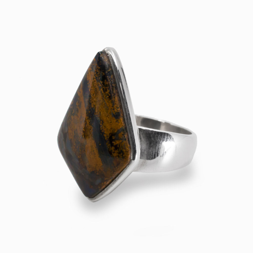 Sterling Silver Diamond Shaped Pietersite Cabochon Ring Made In Earth