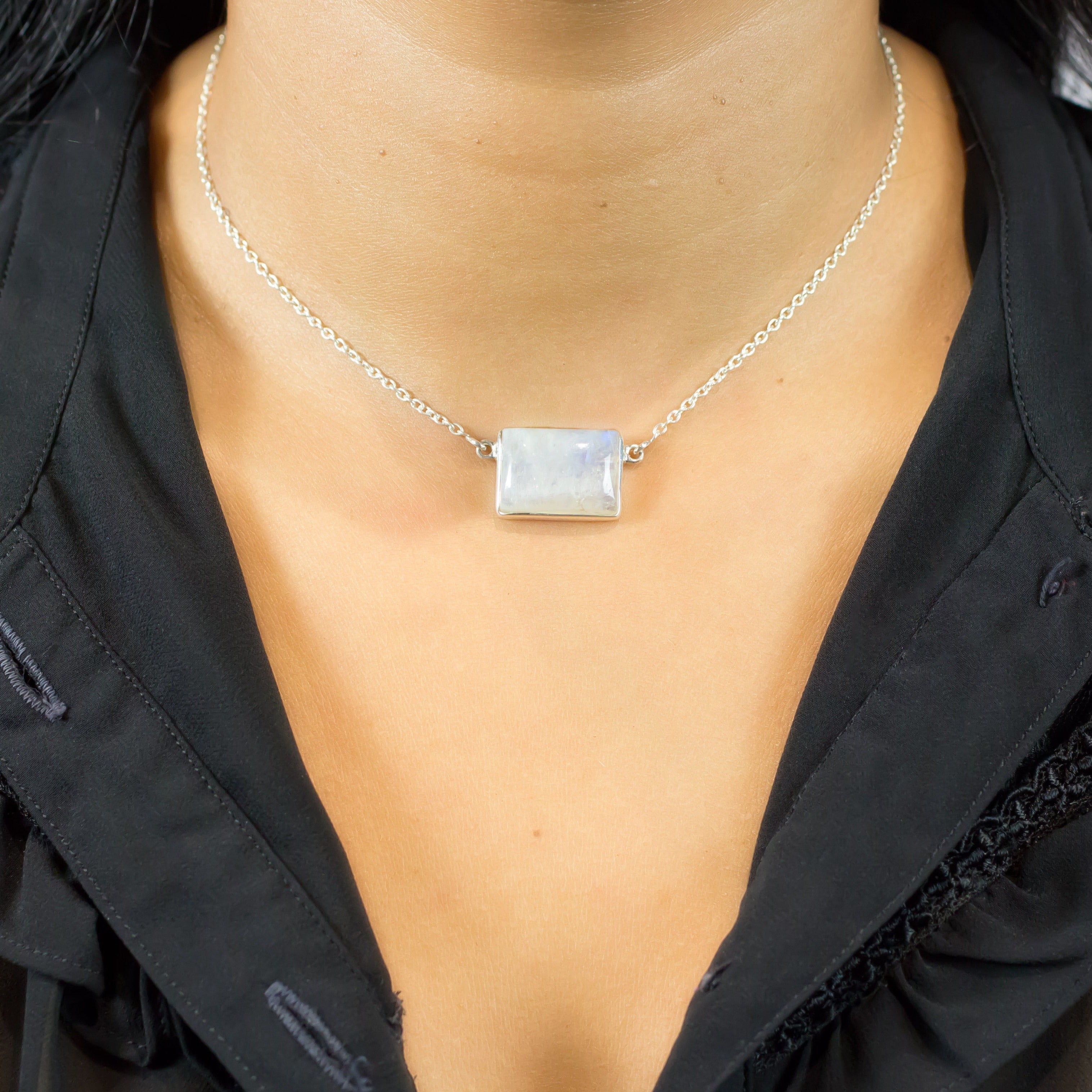 Rainbow Moonstone Necklace on Model