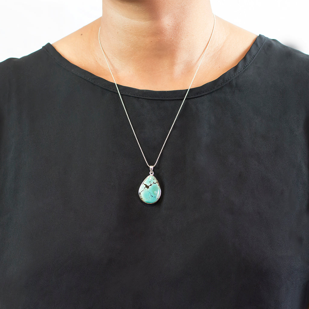 Tibetan Turquoise Teardrop Necklace on Model