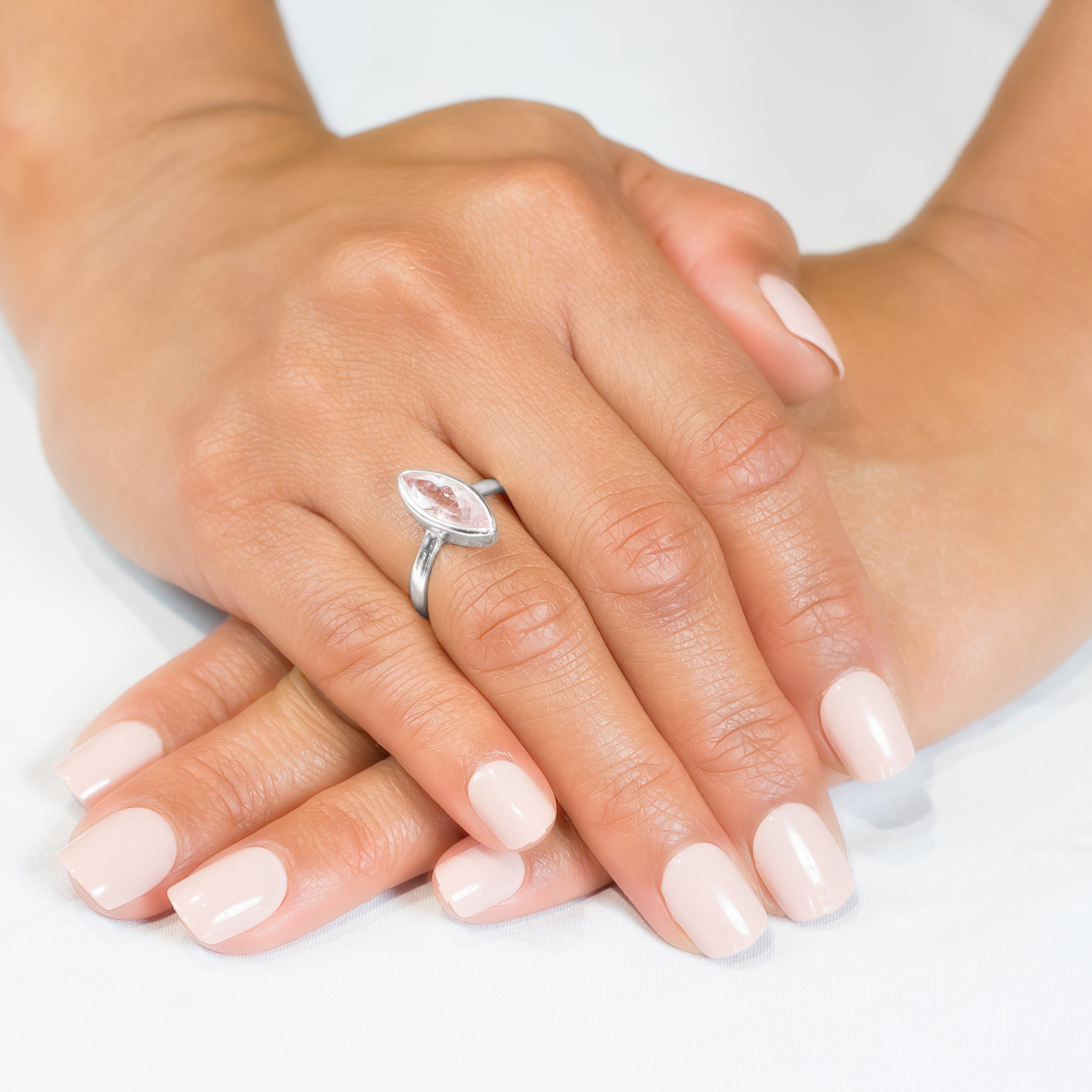 Morganite Faceted Marquis Bezel Ring on Model