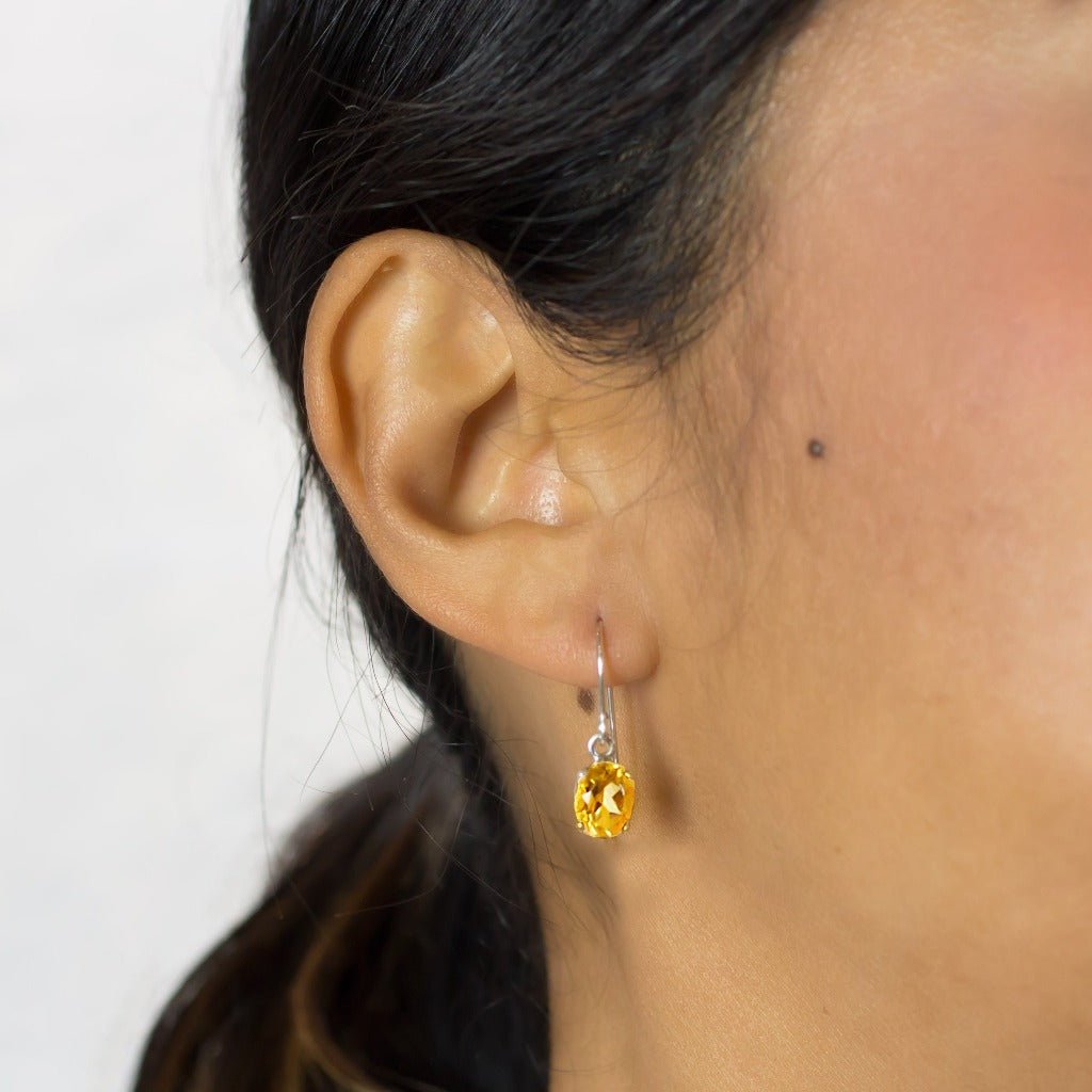 Citrine Drop Earrings on Model