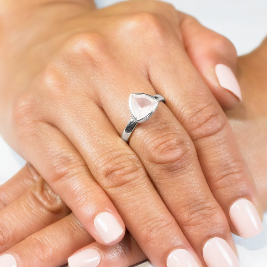 Rose Quartz Ring on Model Hand