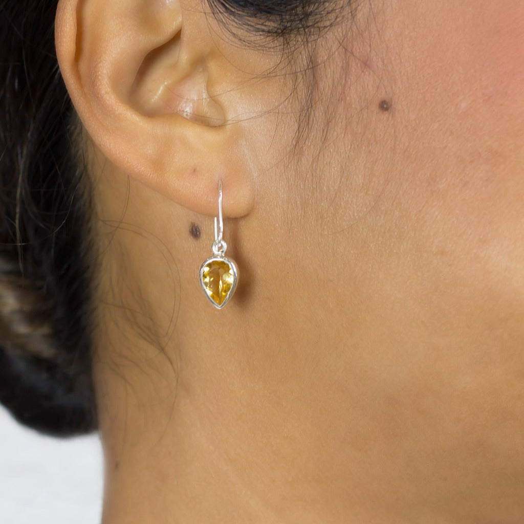 Citrine Drop Earrings on Model