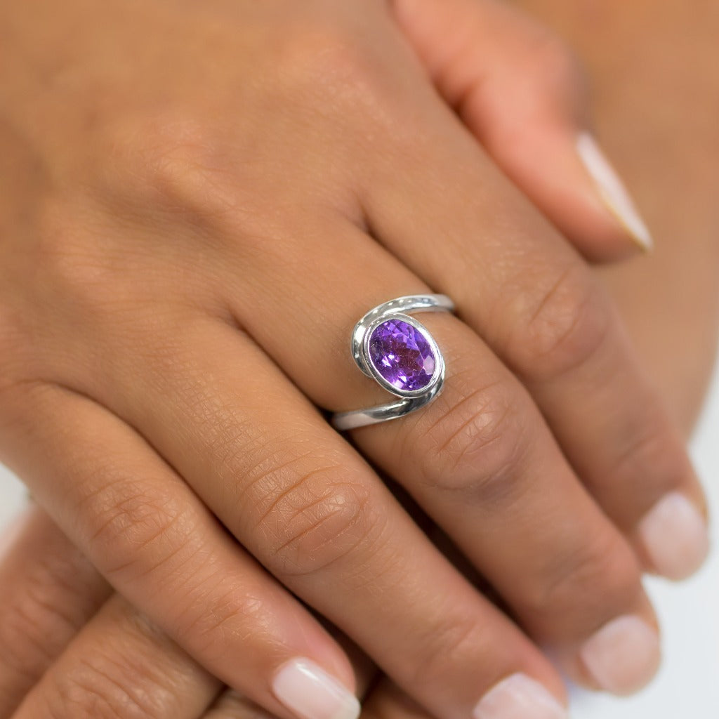 Model Wearing Amethyst Ring