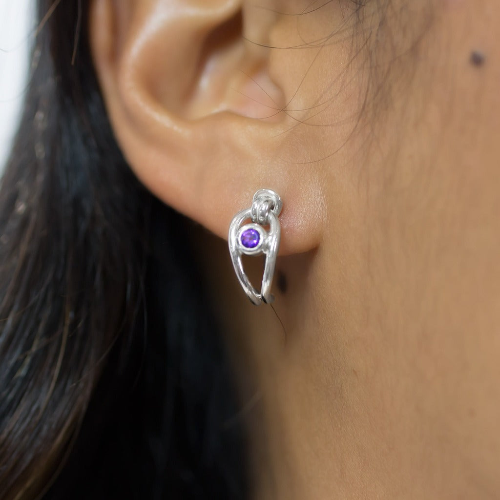 Amethyst Stud Earrings on Model