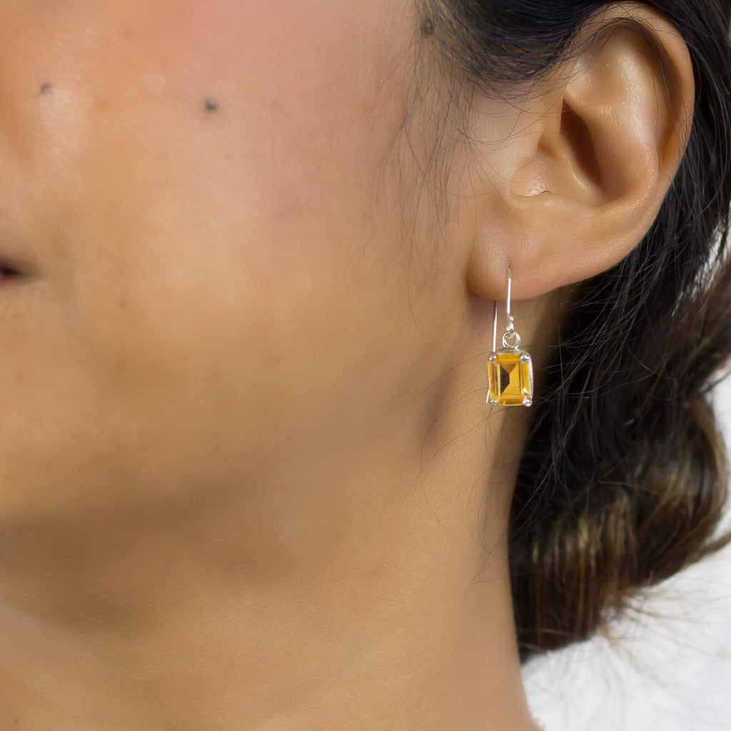 Citrine Drop Earrings on Model
