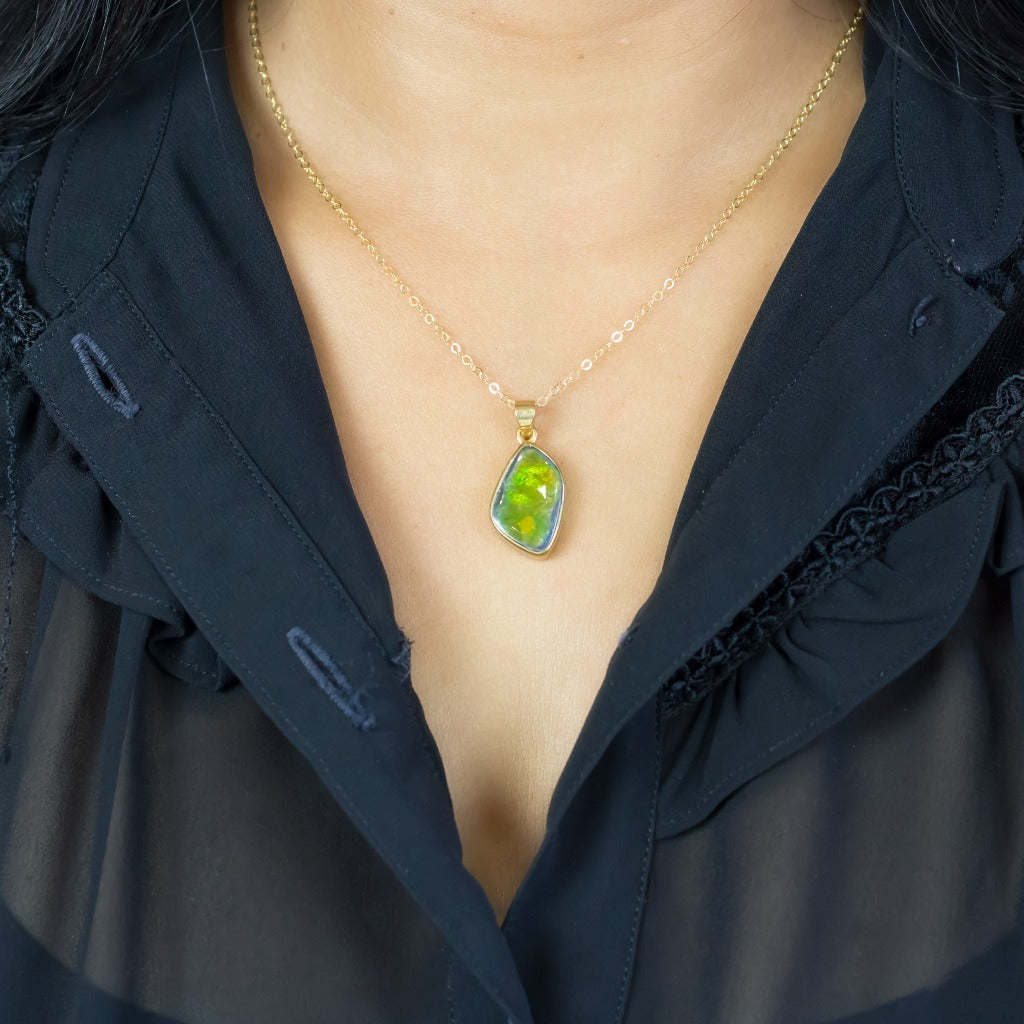 Ammolite Pendant on Model