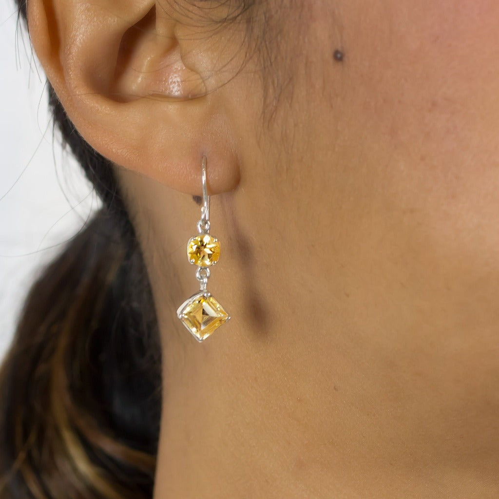 Citrine Drop Earrings on Model