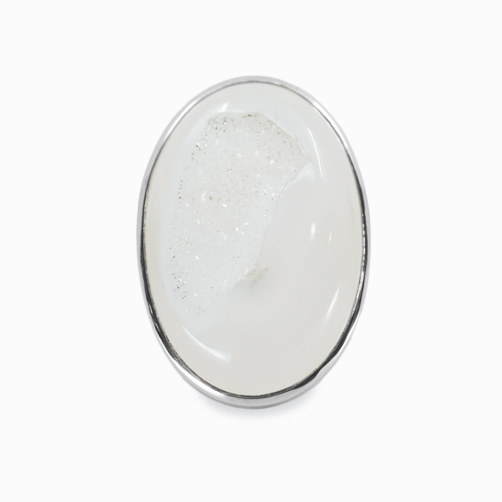 White Oval Agate druzy ring