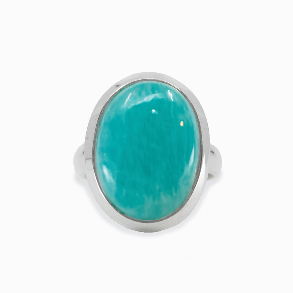 Smooth cabochon amazonite ring