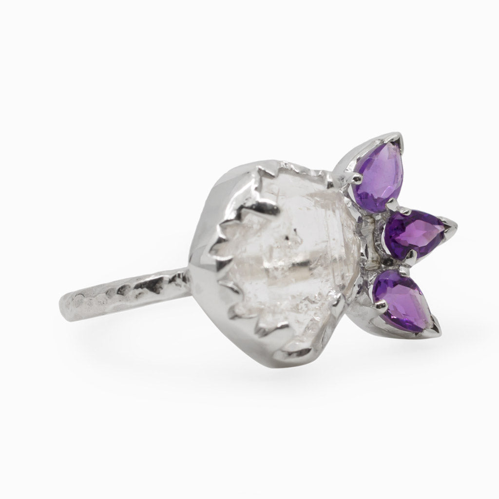 Amethyst & Herkimer Diamond Ring