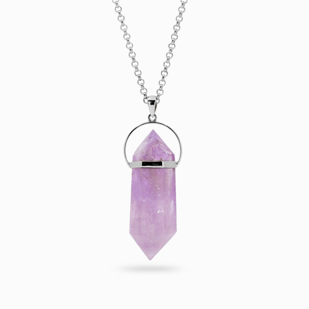 DOUBLE POINT PURPLE FACETED STERLING SILVER AMETHYST NECKLACE