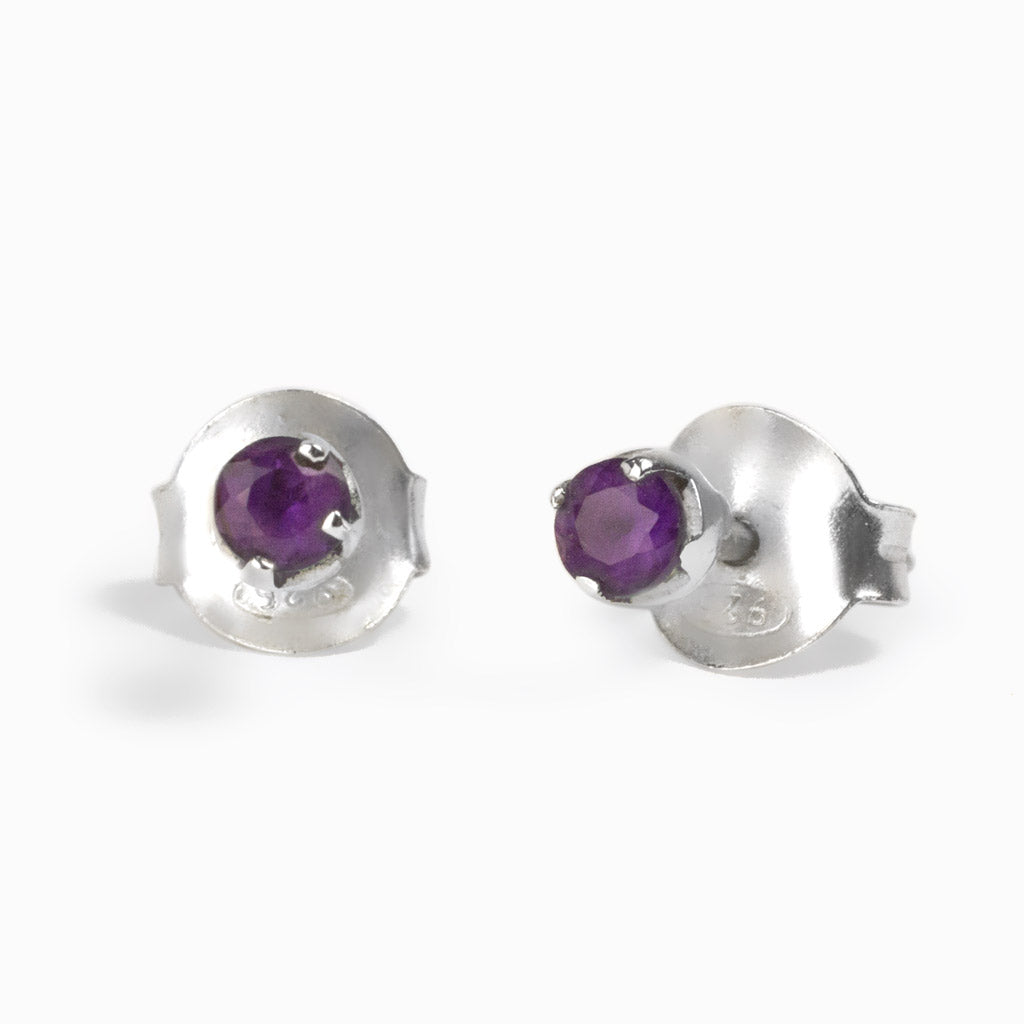 Round facet Amethyst Stud Earrings