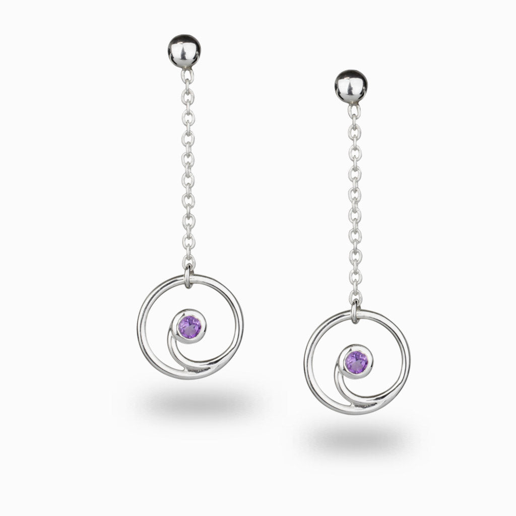 Round Amethyst Gratitude Stud Drop Earrings