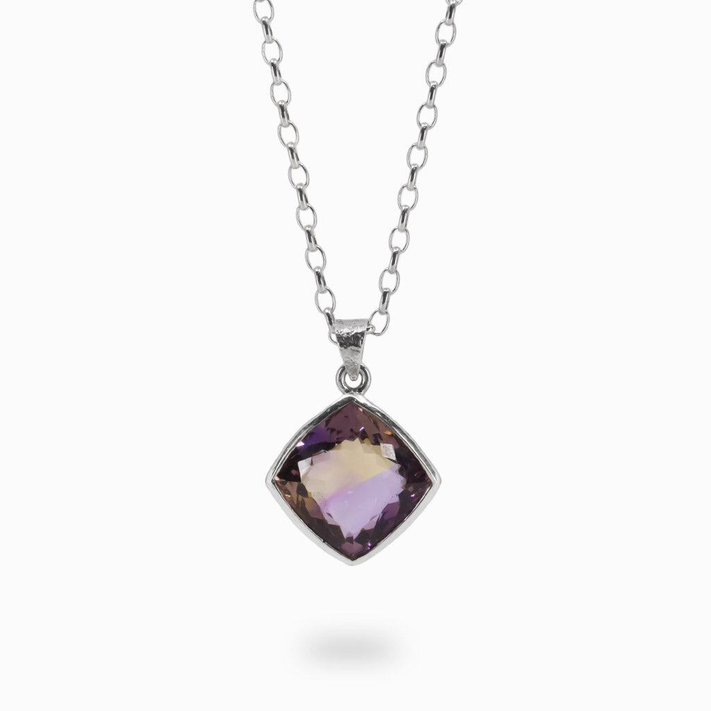 DIAMOND PURPLE-YELLOW FACETED STERLING SILVER AMETRINE NECKLACE