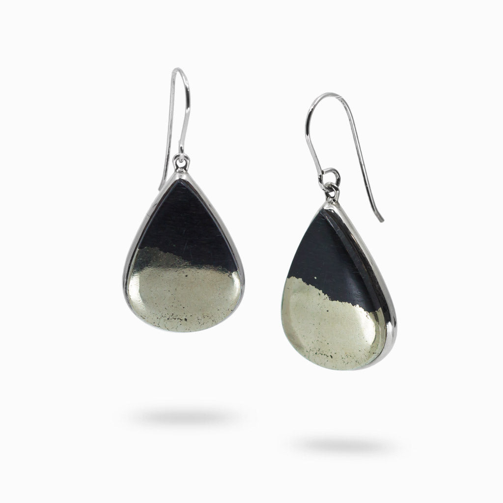 Black cabochon teardrop Apachie Gold drop earrings