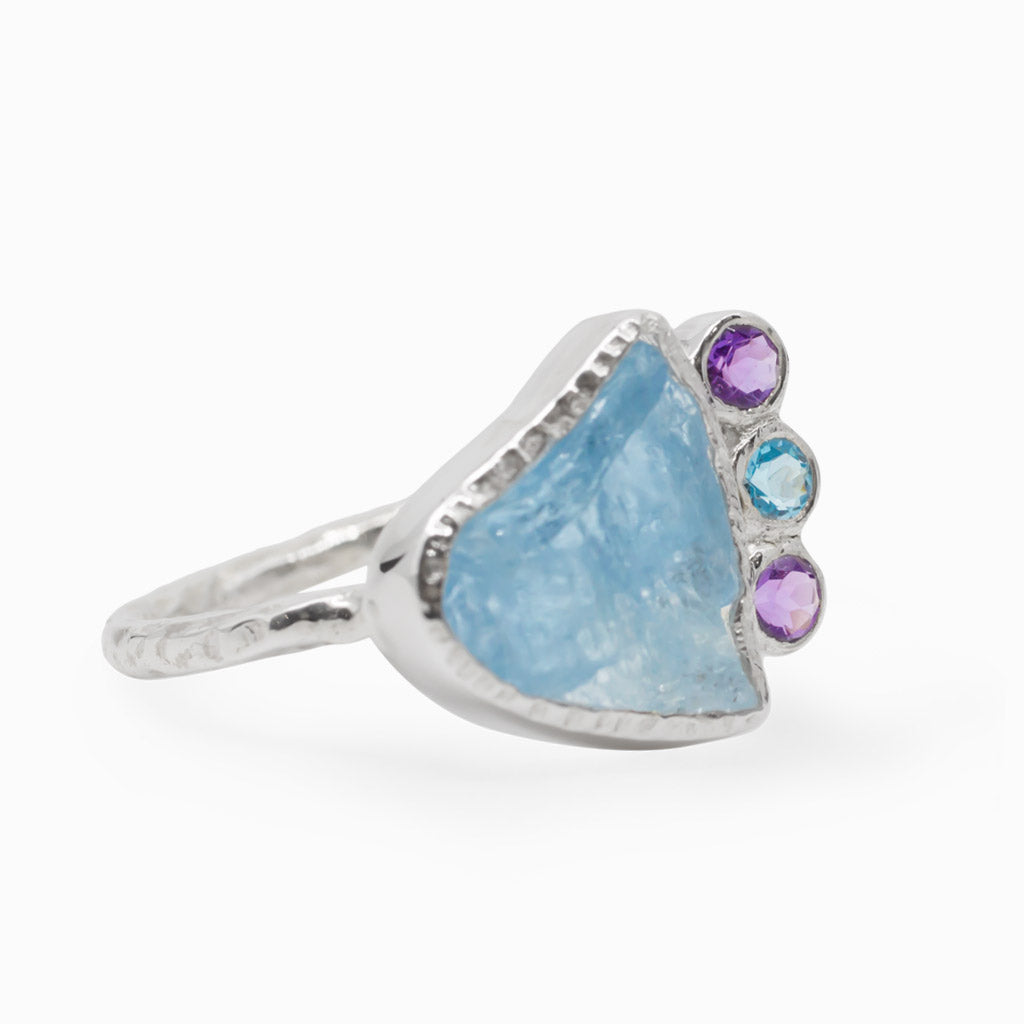 Aquamarine, Blue Topaz, & Amethyst Ring