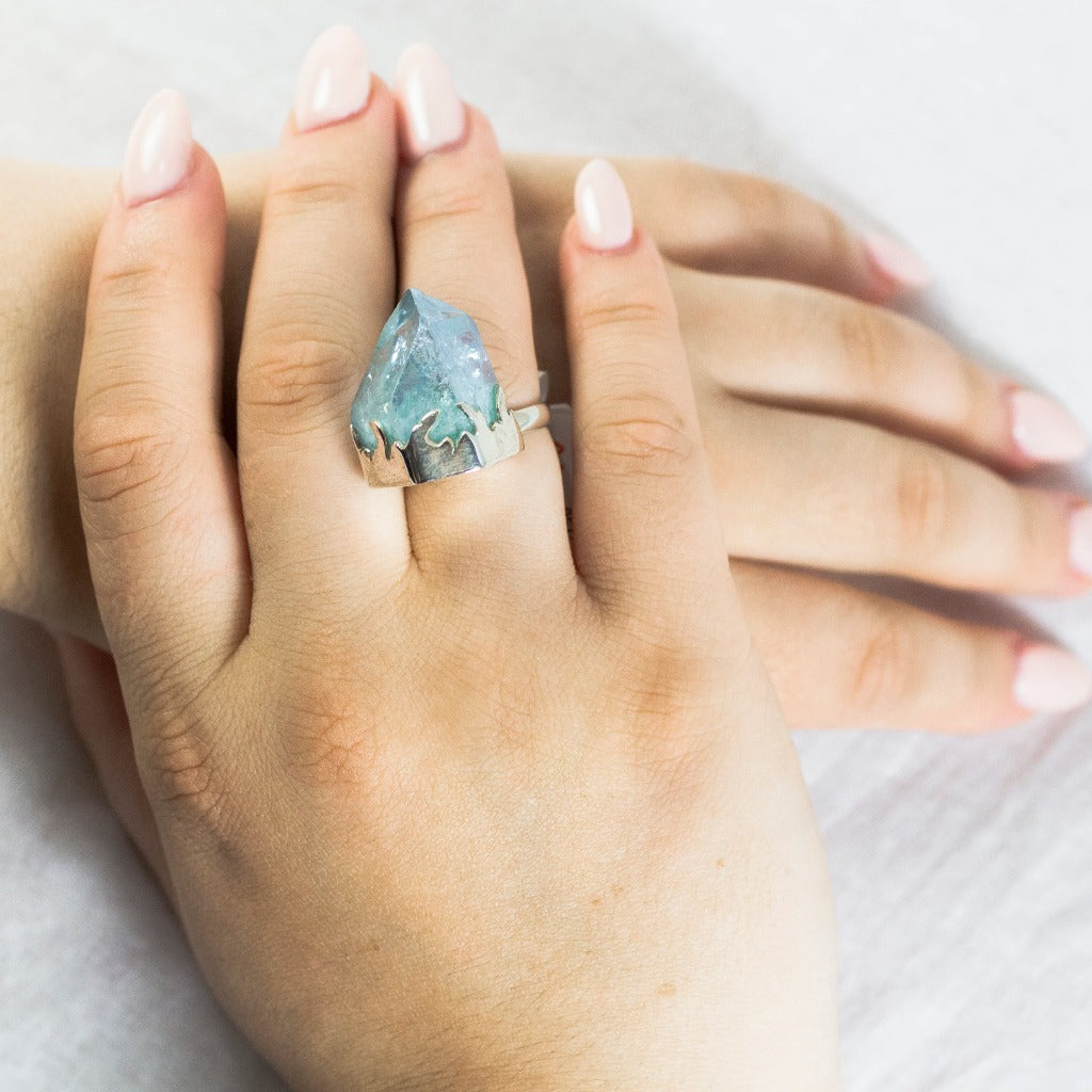 AQUA AURA RING ON MODEL | MADE IN EARTH