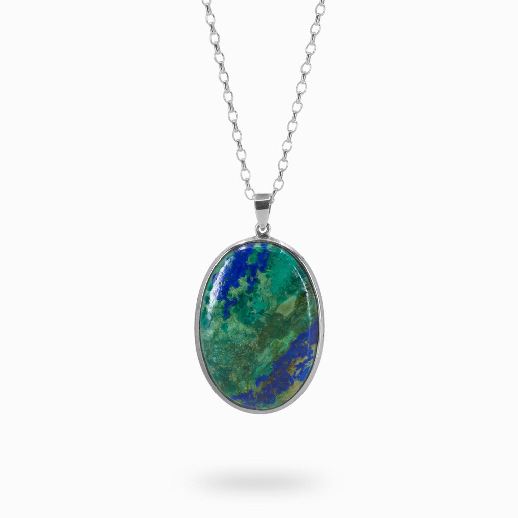 Blue-Green Oval Cabochon Azurite Malachite Necklace