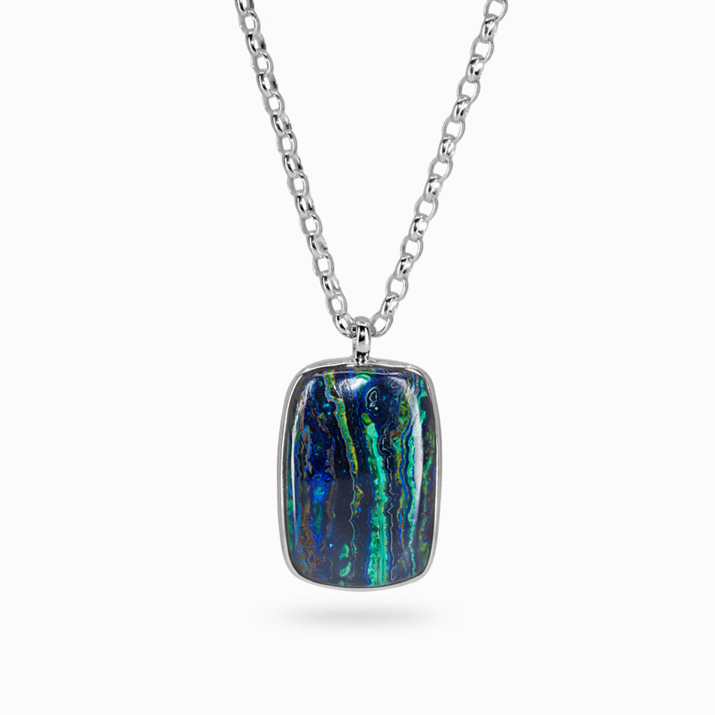 Rectangular Cabochon Azurite Malachite Necklace