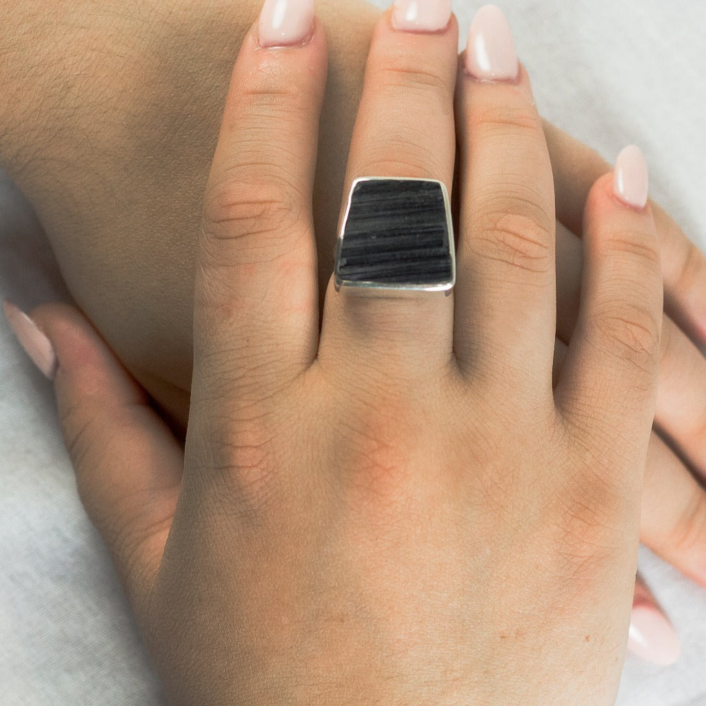 Black Tourmaline Ring on model
