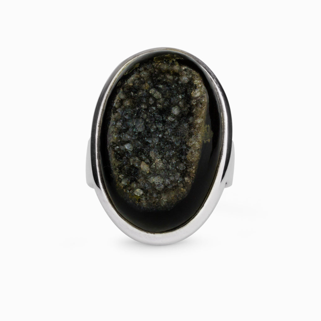 Black Green Onyx Druzy Ring Made in Earth