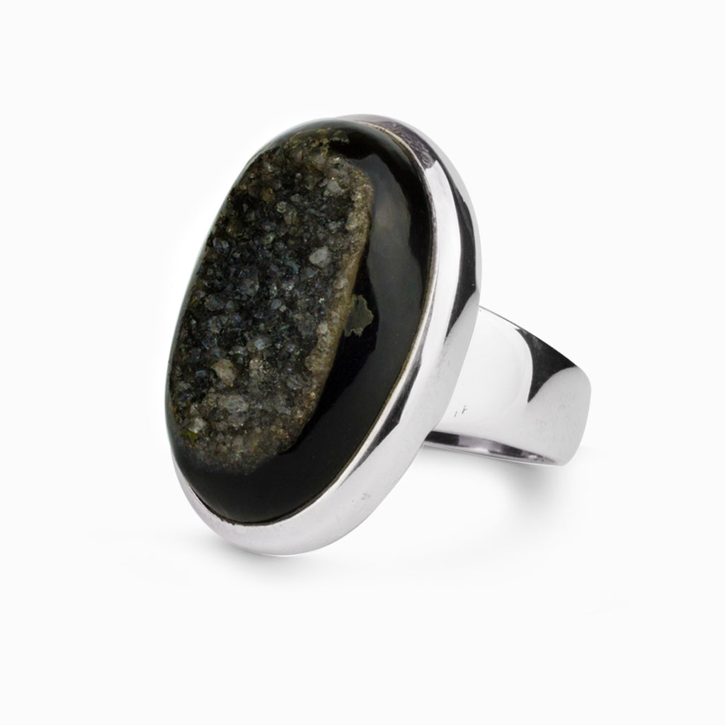 Onyx Druzy Ring