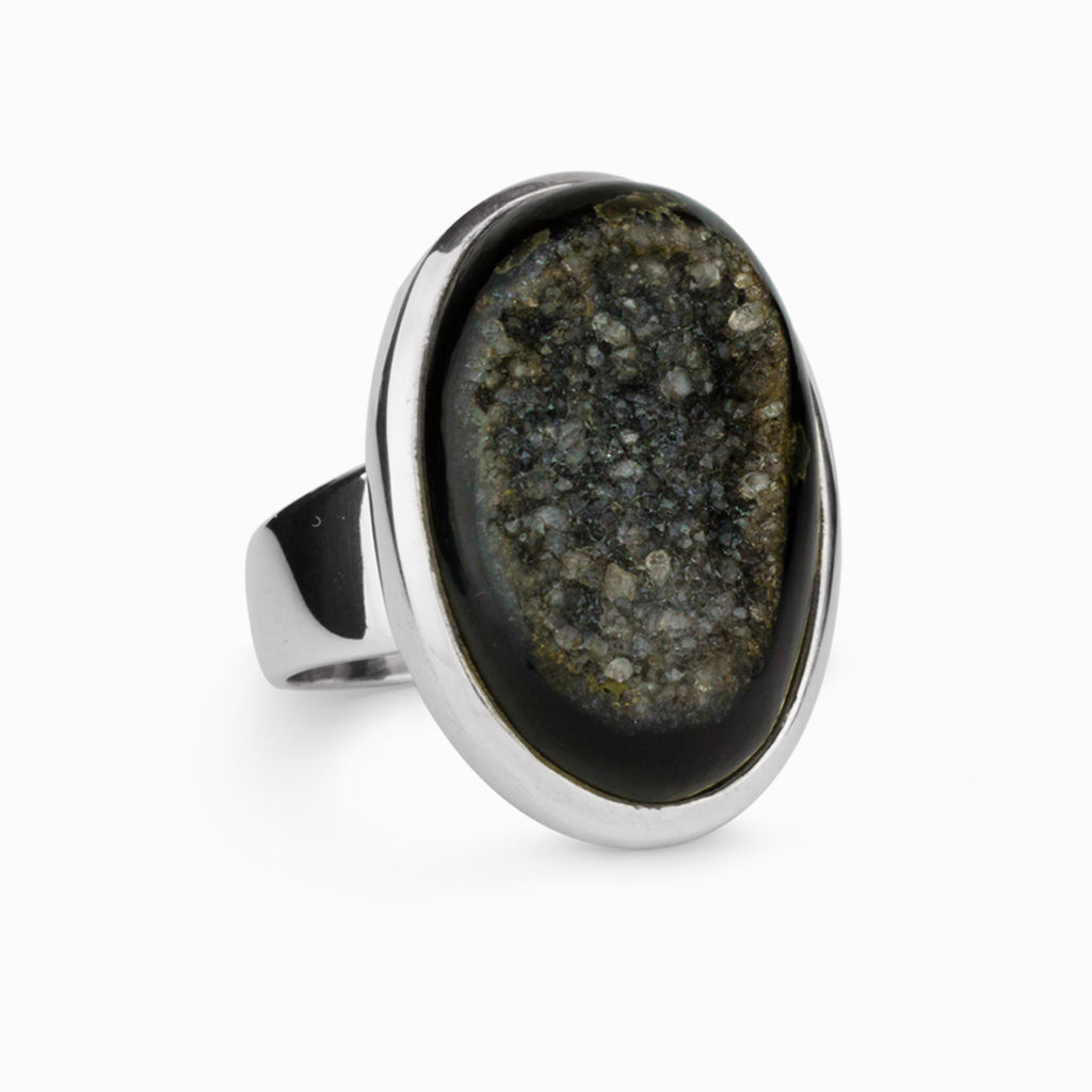 Onyx Druzy Ring