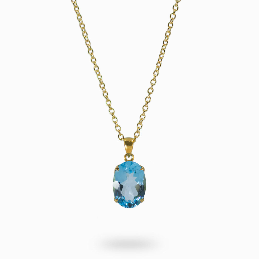 Faceted Oval 14 yellow gold vermeil Blue Topaz necklace