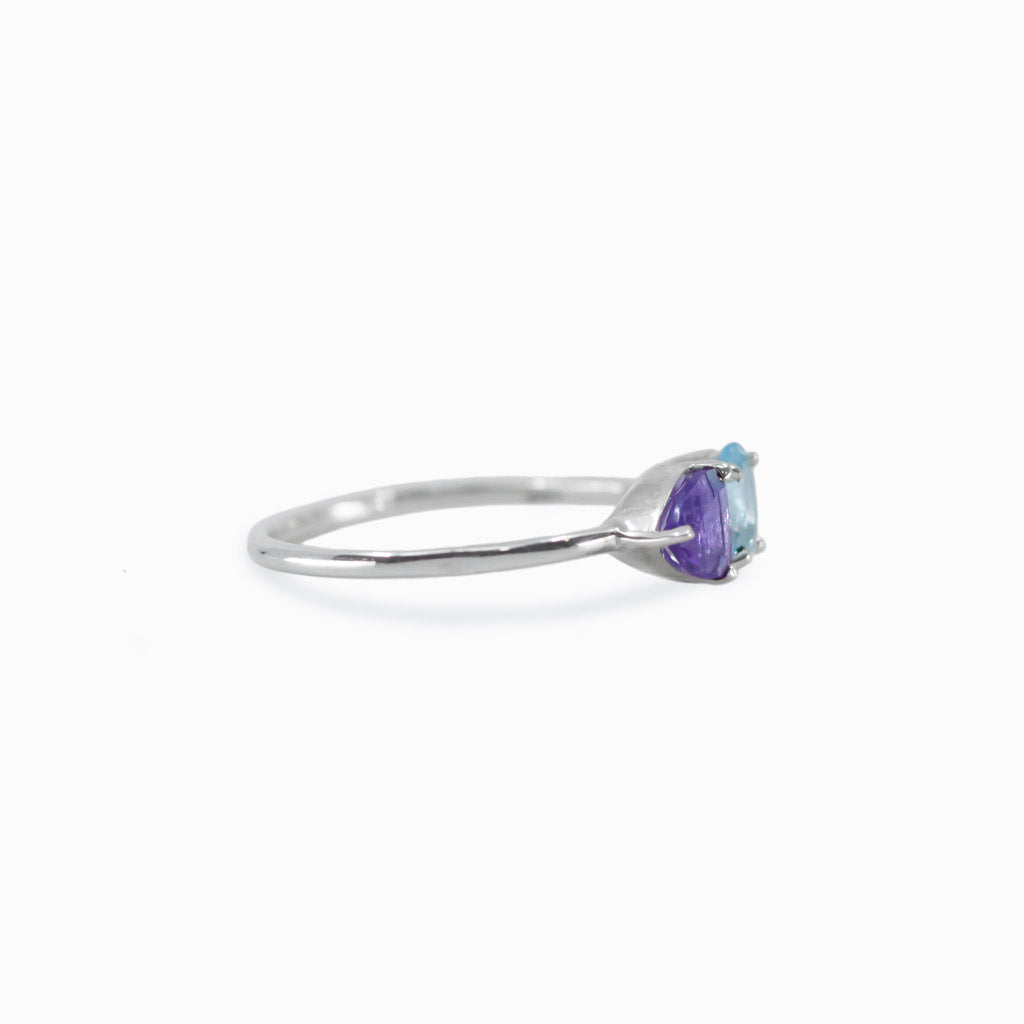 faceted Blue Topaz and Amethyst ring
