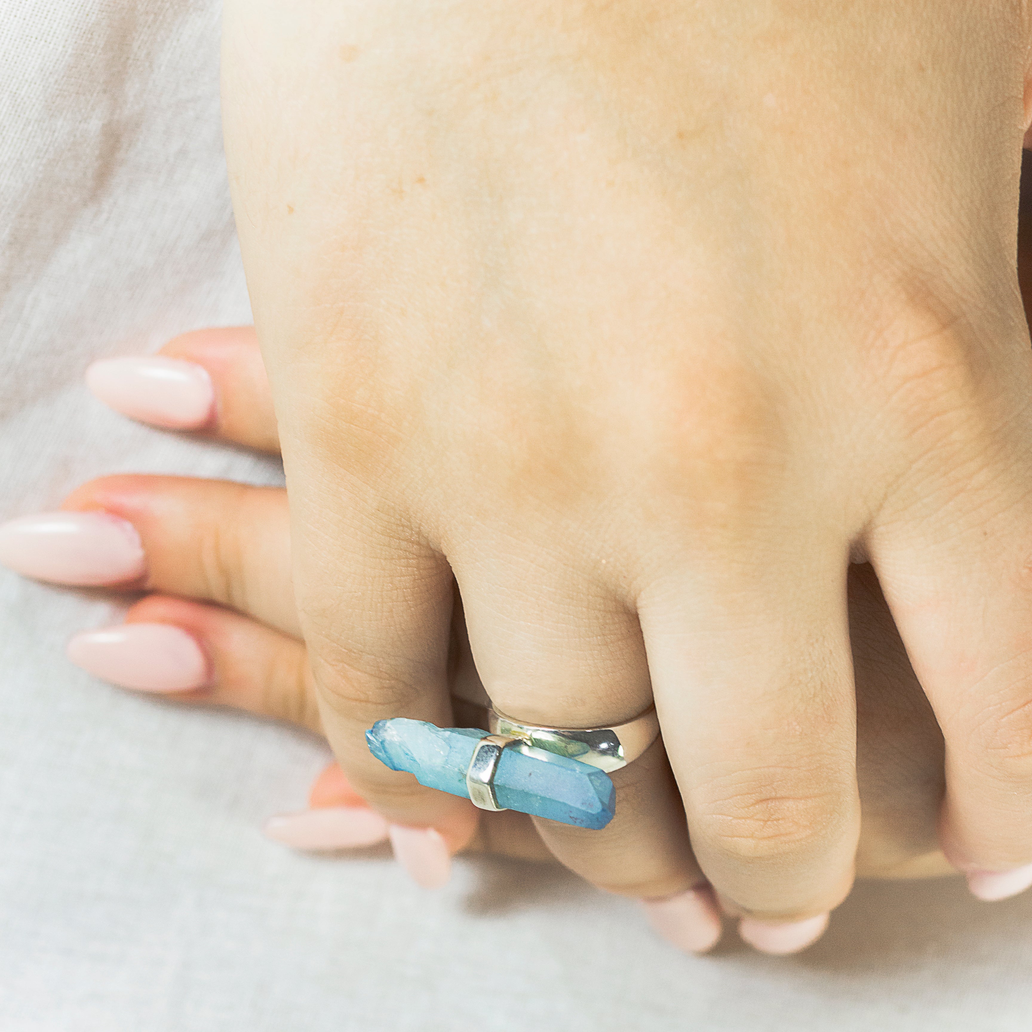Aqua Aura Ring on Model