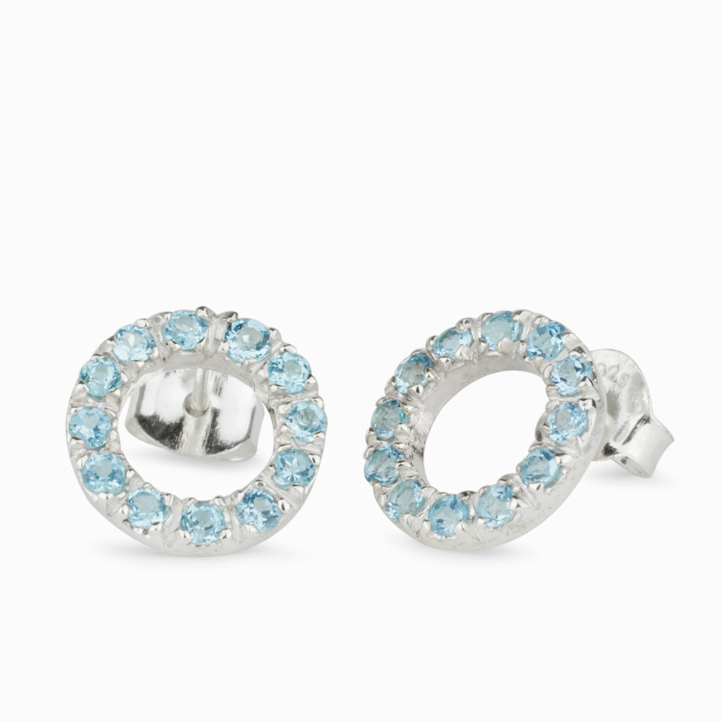 Light Blue Topaz Circle shape Stud Earrings Made in Earth