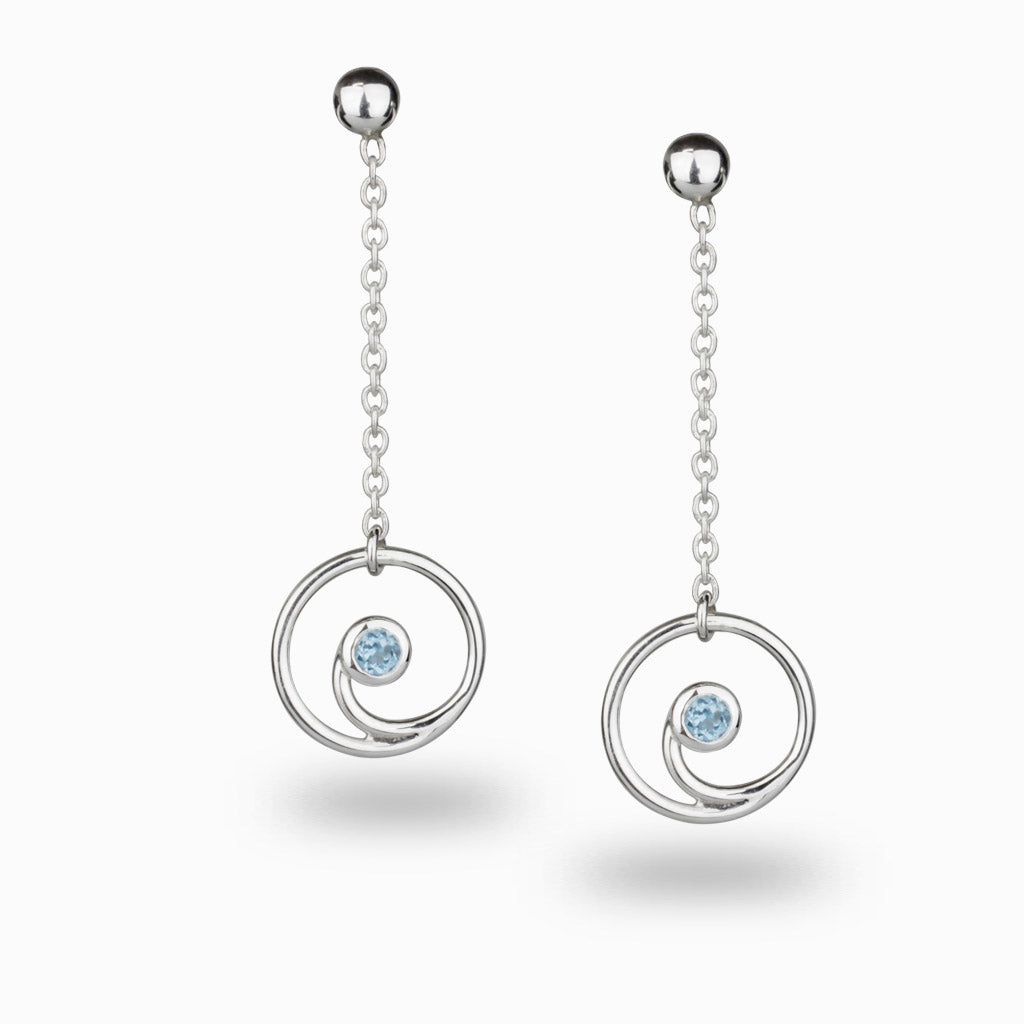 Facet Bezel round Blue Topaz Gratitude Stud Drop Earrings