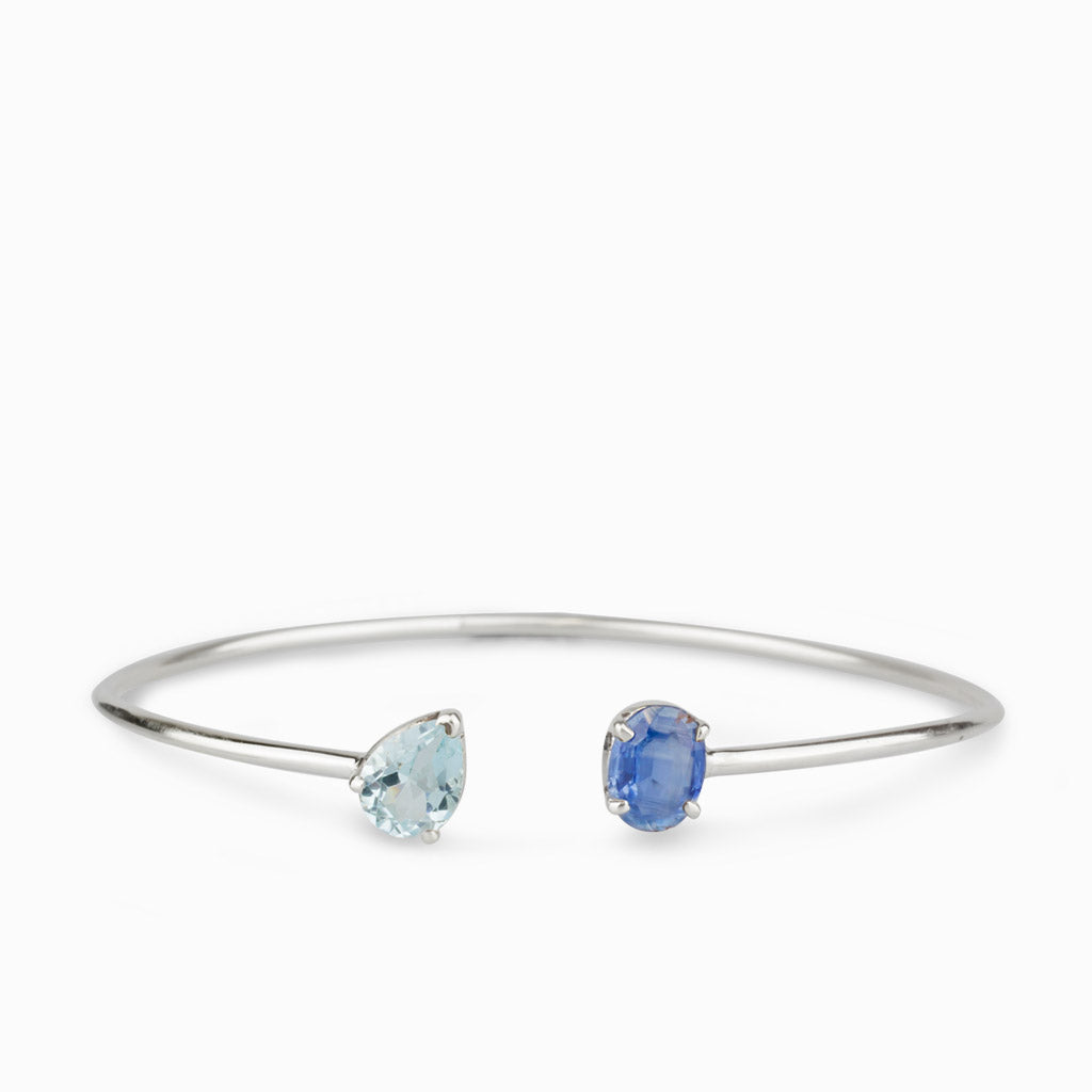 Facated Blue Topaz & Kyanite Bangle Bracelet Made In Earth