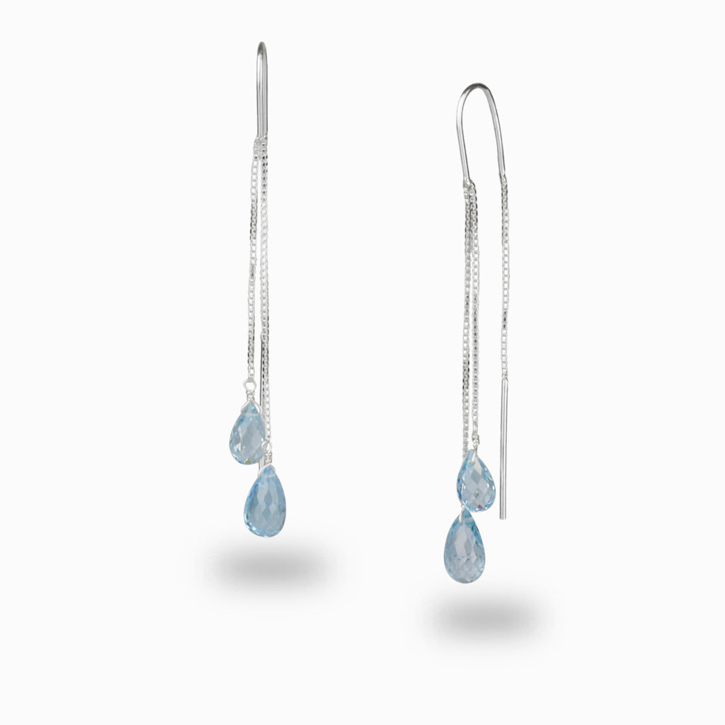 Facet teardrop Blue Topaz Briolette Drop Earrings