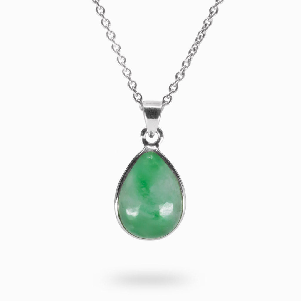 Green Cabochon Teardrop Jadeite Necklace