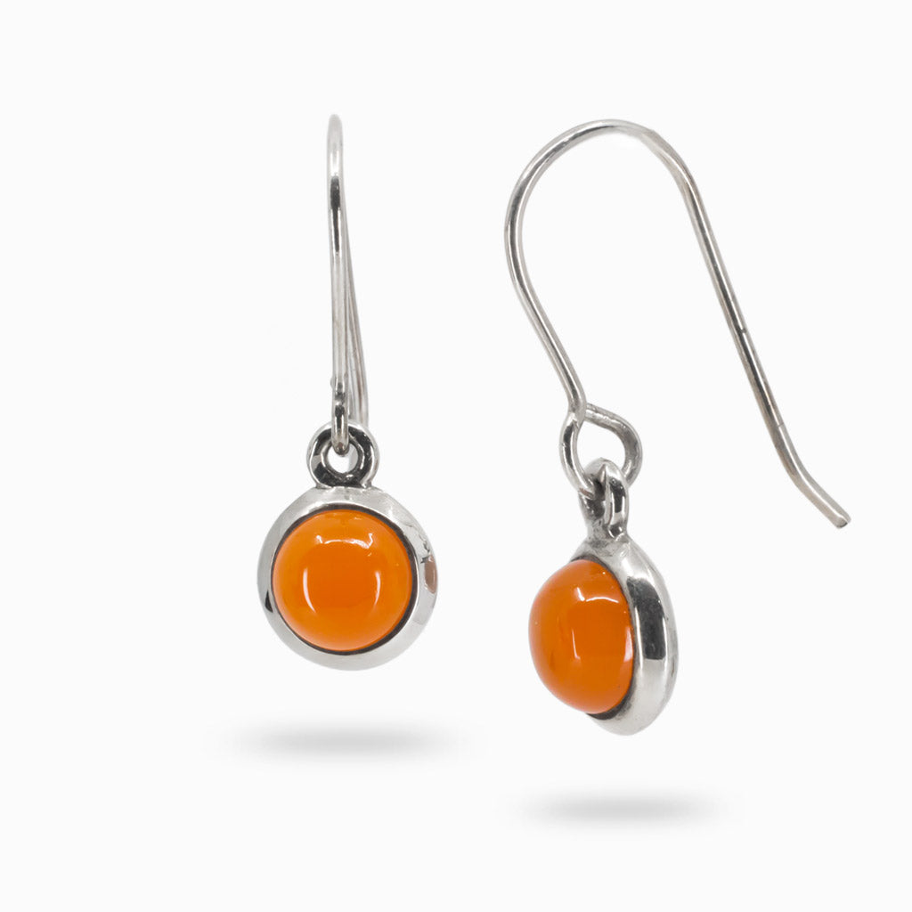 Bezel Cab Round Carnelian Drop Earrings