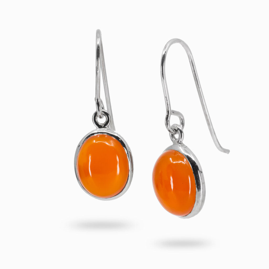 Oval Cab Bezel Carnelian Drop Earrings