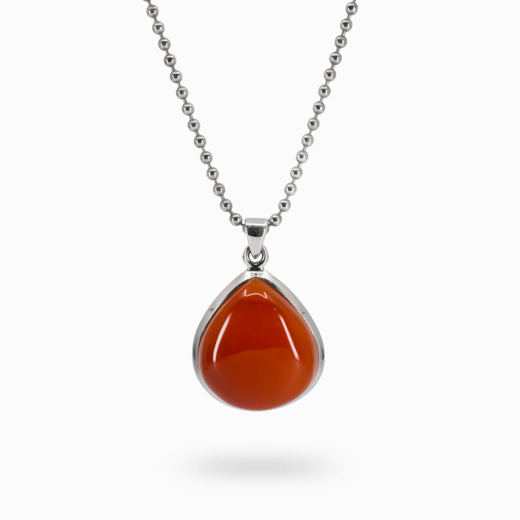 Dark Orange rounded teardrop Carnelian necklace