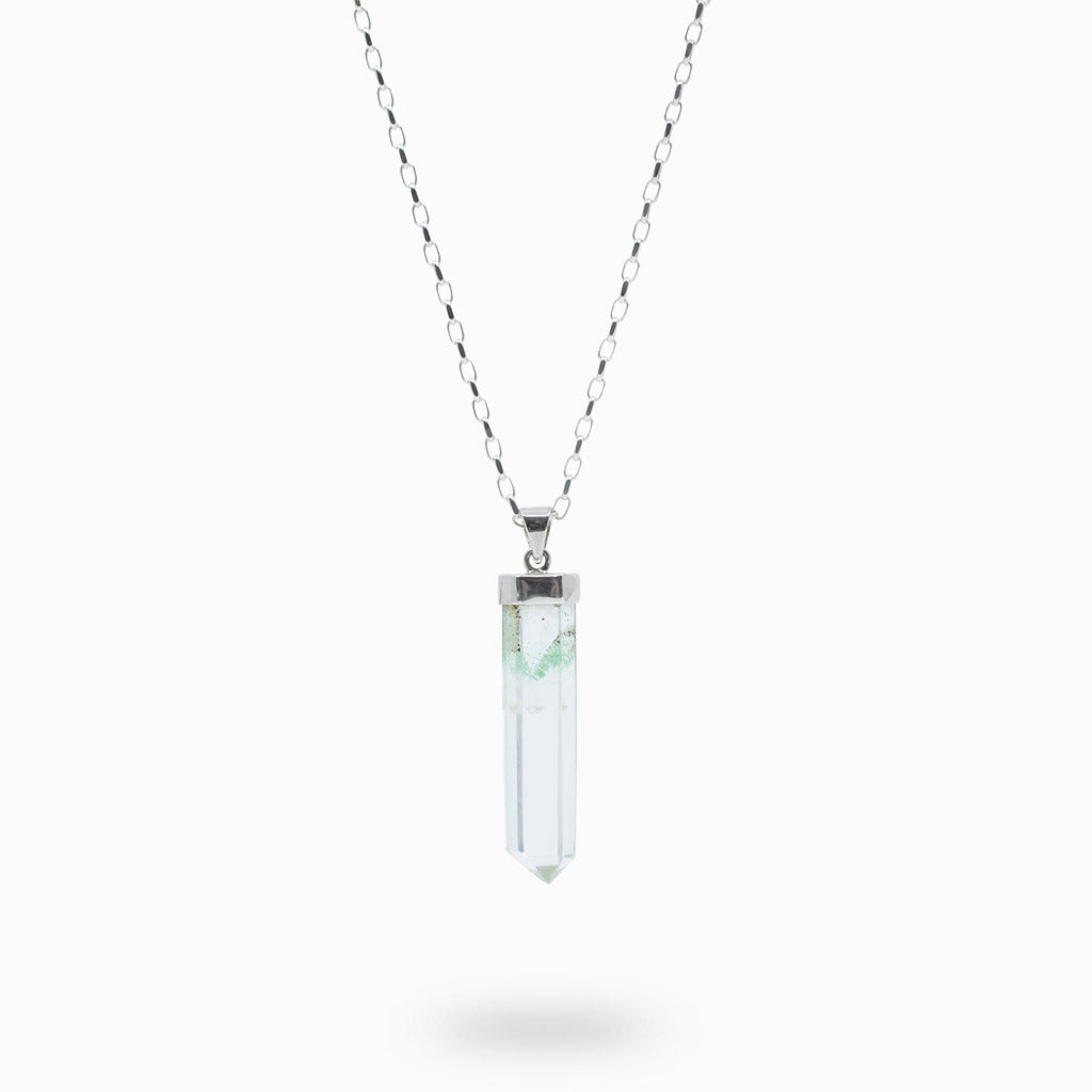faceted pencil Celadonite Phantom Quartz necklace