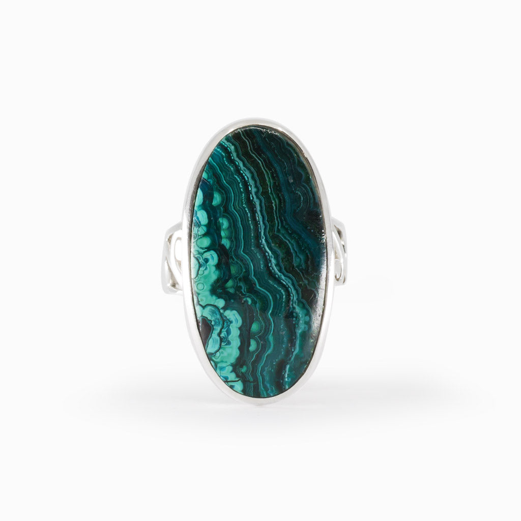 Chrysocolla and Malachite Stainless top Steel Ring