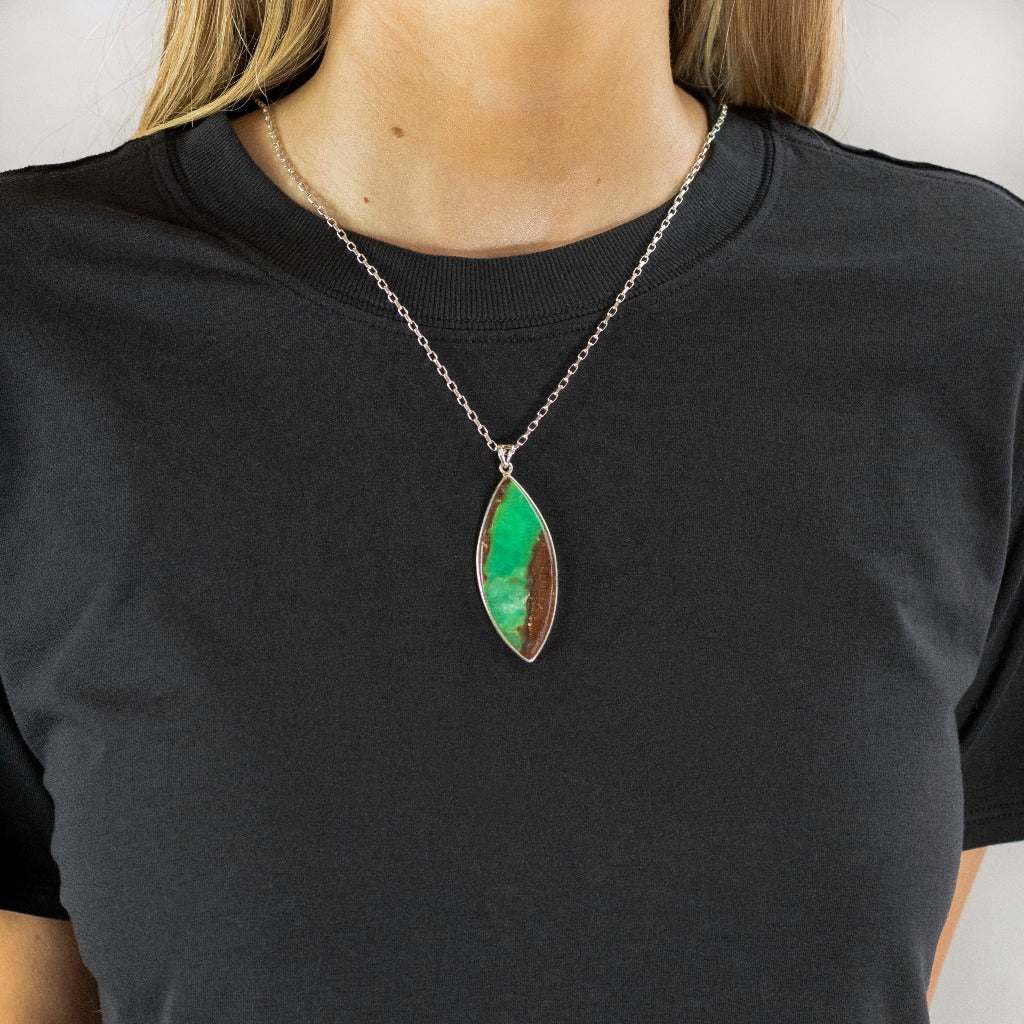 Green and Brown 925 Sterling Silver Chrysoprase in Matrix Necklace