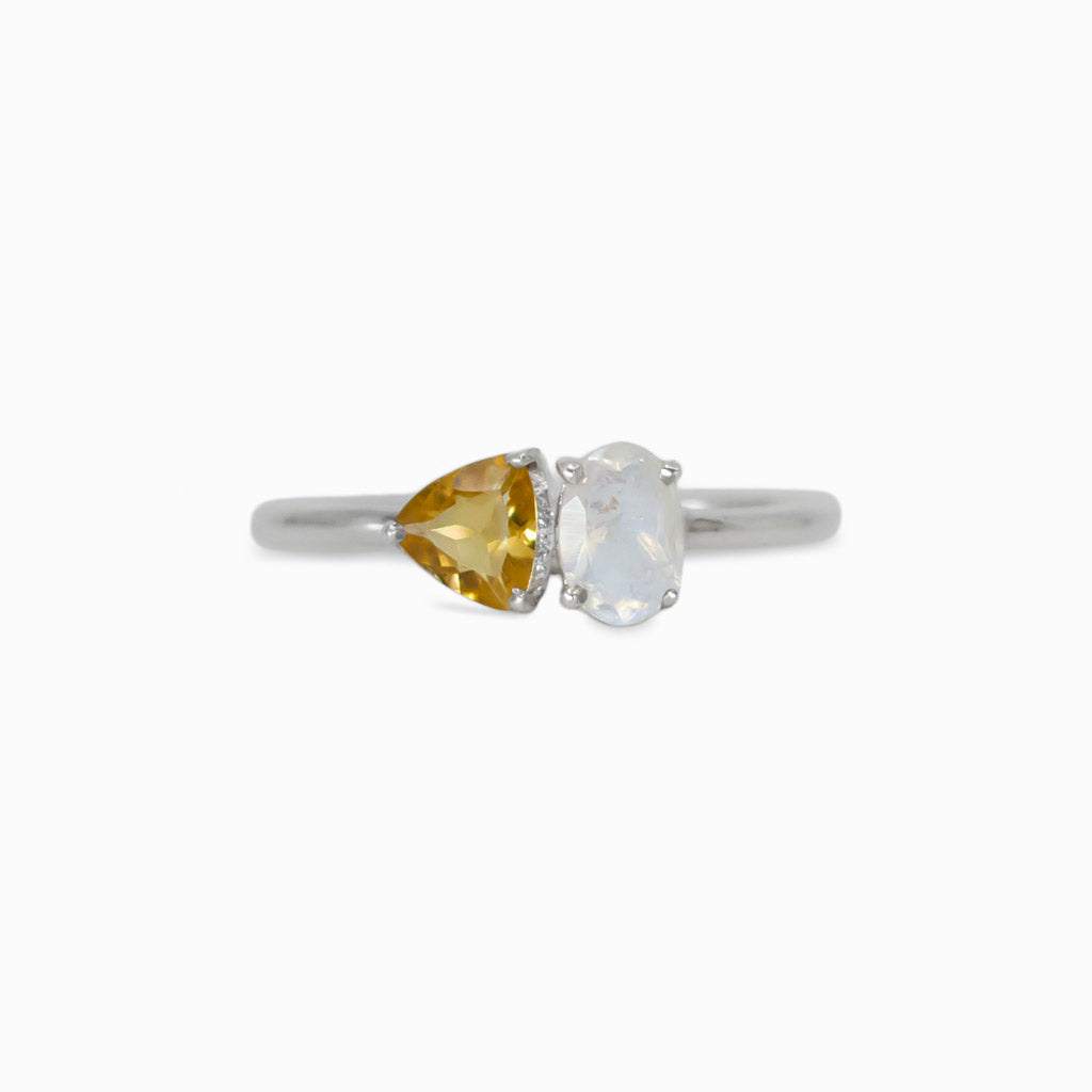 faceted Citrine and Rainbow moonstone ring