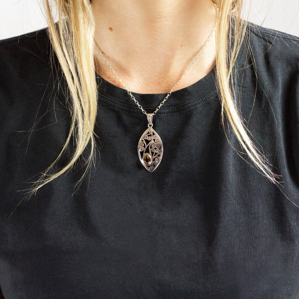 Yellow Citrine Faceted Necklace In Sterling Silver Made In Earth On Model