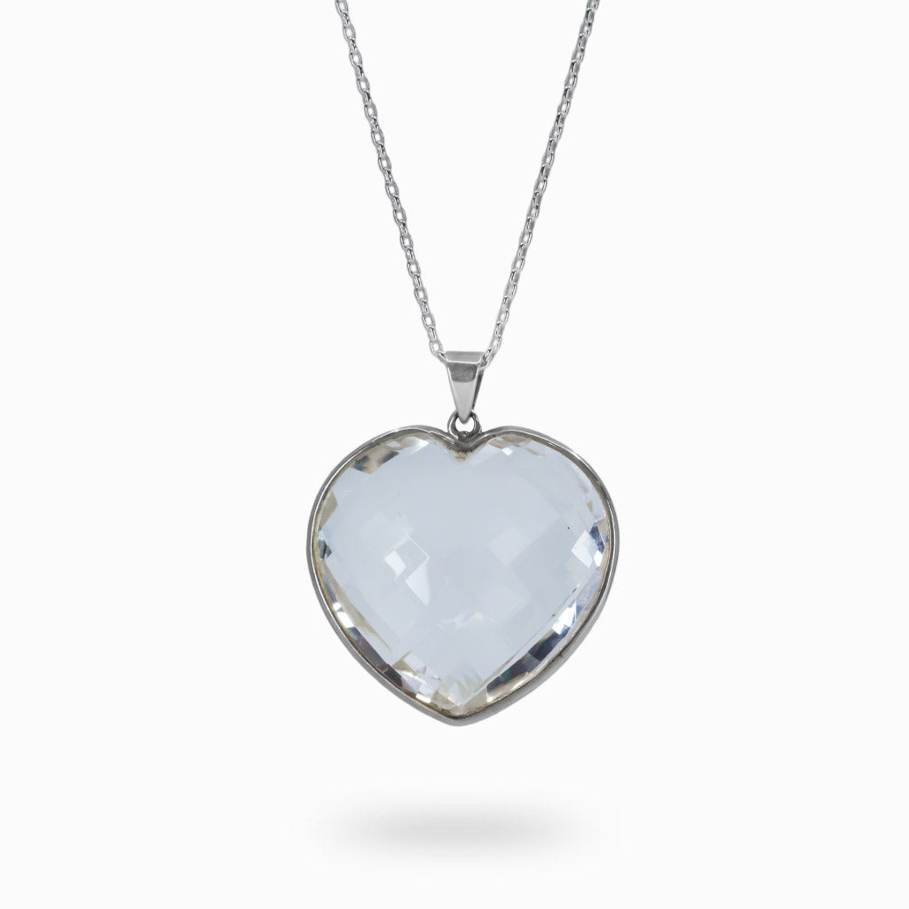 Heart Shaped Clear Quartz Necklace in 925 Sterling Silver Made In Earth