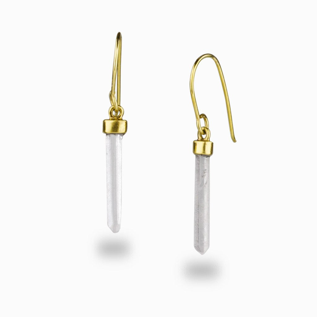 Laser Quartz Drop Earrings Yellow Gold Vermeil Made In Earth