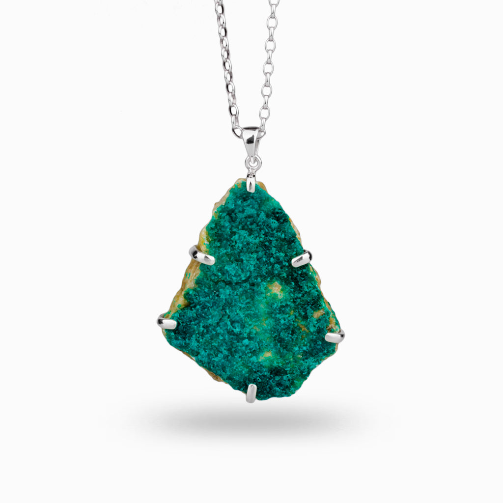 sterling silver Blue raw Organic Dioptase Necklace