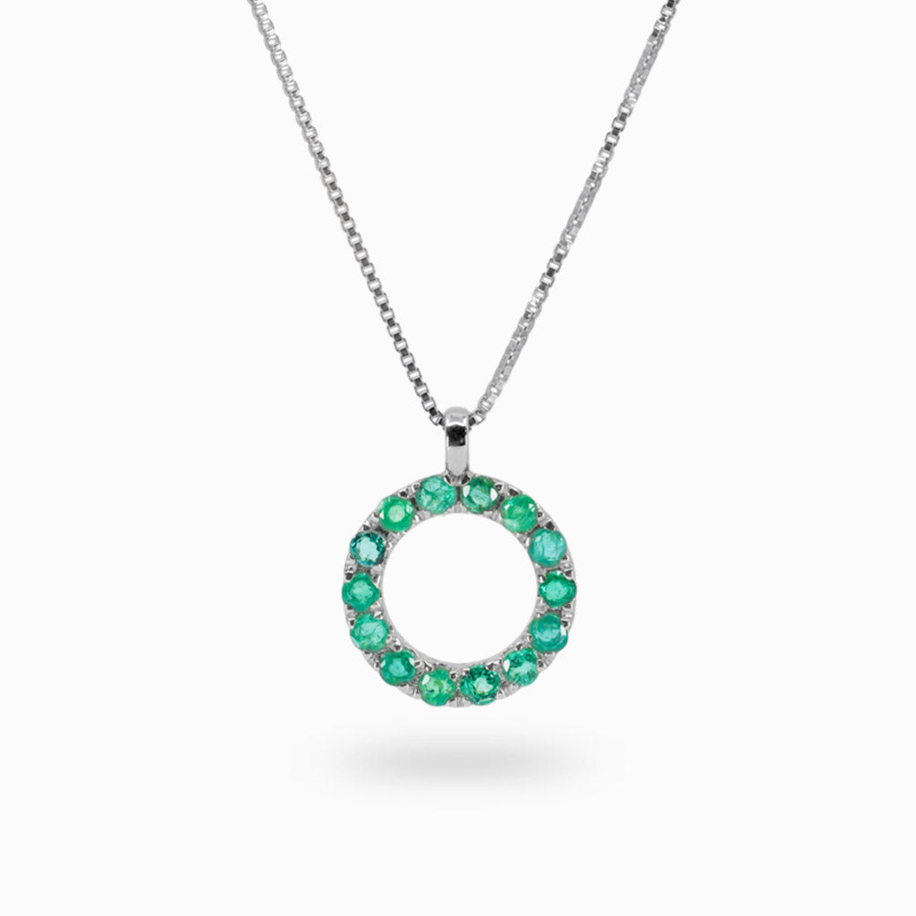 Bright green set in a silver Emerald Necklace made in earth