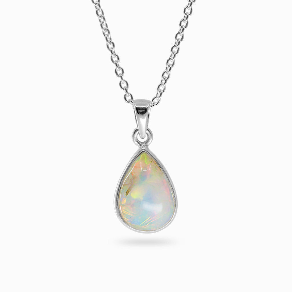 Australian Precious Opal necklace teardrop sterling silver