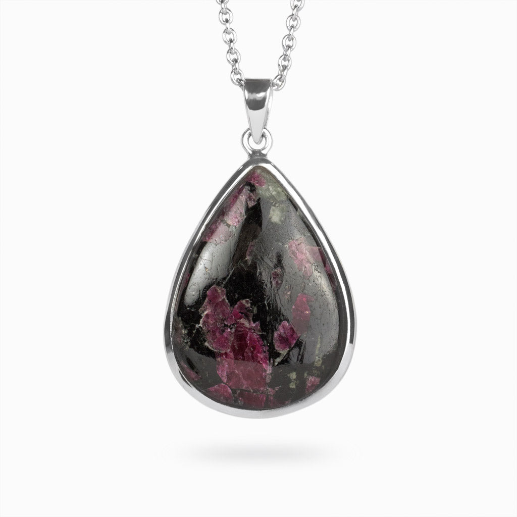 Sterling Silver Black and Violet teardrop shape Eudialyte Necklace